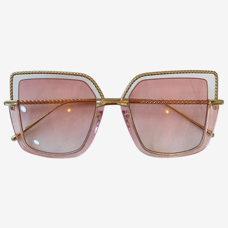 New Metal Square Mirror Sunglasses Women Round Face Lady Sun Glasses Vintage Big Frame Female Sunglasses