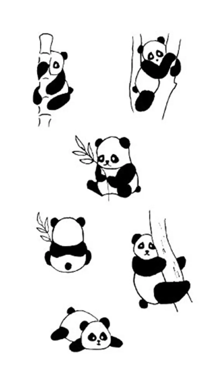 Tattoo Sticker Body Art Black White Drawing Little Element Lovely Panda Animal Water Transfer Temporary Fake Tatto Flash Tatoo Temporary Tattoos Aliexpress