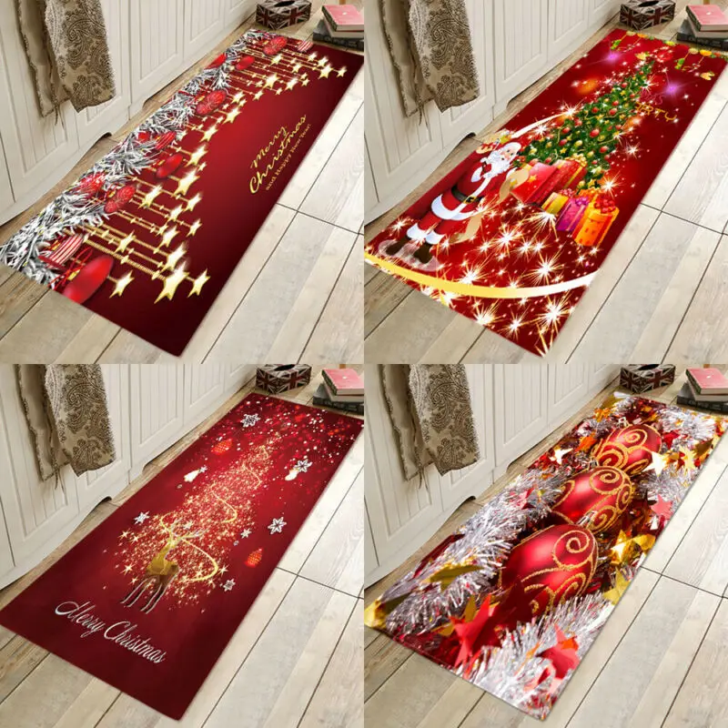 3D Christmas Santa Claus Anti-slip Kitchen Dinning Room Fireplace Floor Mat Flannel Carpet Rug Durable Xmas Home Decor Floor Rug