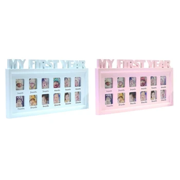 

2 Pcs Creative Diy 0-12 Month Baby Pictures Souvenirs Commemorate Kids Gg Memory Gift Display Plastic Photo Frame(Pink & Bl