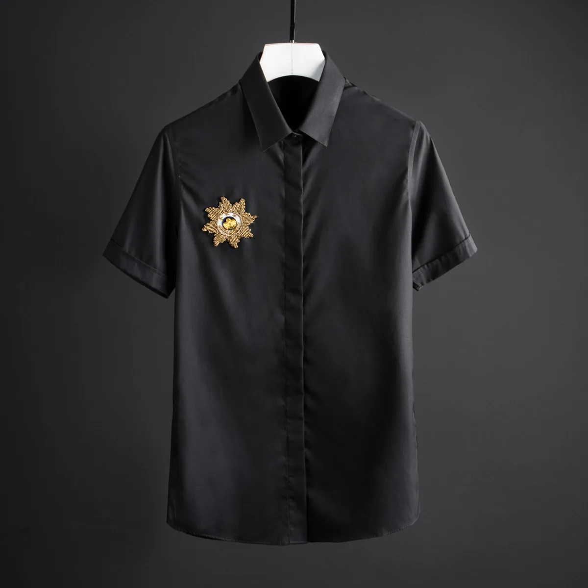 

Summer Men Luxury Heronsbill Beading Short Sleeve Mens Dress Camisa Masculina Plus Size 4xl Slim Shirts Man