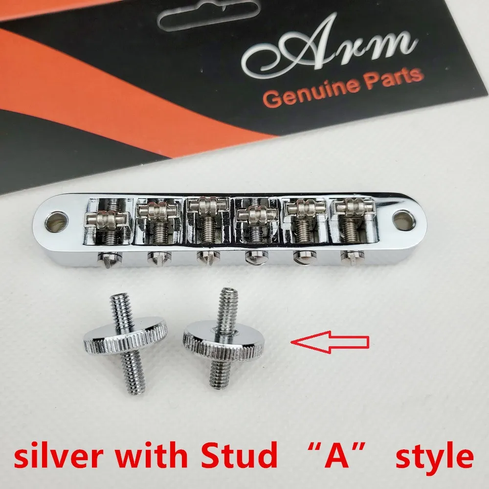 Хром серебро золото Tune-O-Matic роликовое седло электрогитары мост для LP SG гитары(отверстие 4,2 мм) Сделано в Корее - Цвет: silver with stud A