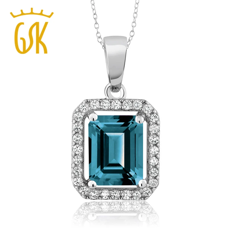 GemStoneKing 2,66 карат восьмиугольник натуральный Лондон Голубой топаз хорошее ювелирное изделие 925 пробы серебро драгоценный камень кулон ожерелье для женщин