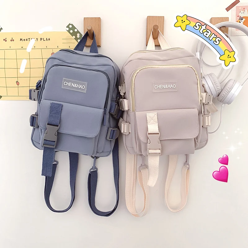 Block Color Canvas Study Backpack - 25 - Kawaii Mix