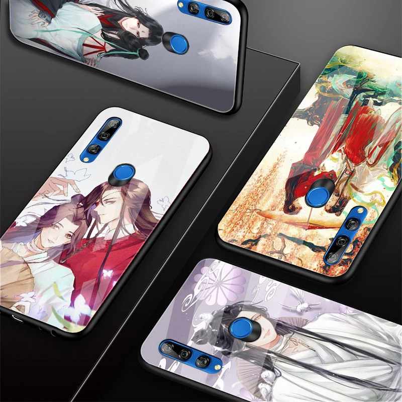 Tian Guan Ci Fu black Tempered Glass Phone Case For Huawei honor 8X 9 10i 20i 20Lite 20Pro 30 Pro Cover Shell silicone case for huawei phone