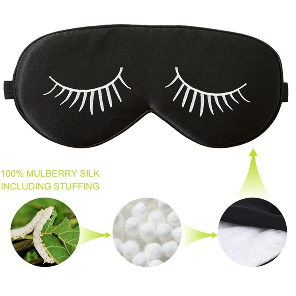 Eye Mask Flight Faux Silk Home Sleep Shading Lightweight Relaxing Adjustable Strap Soft Travel Eyelashes Embroidery 5