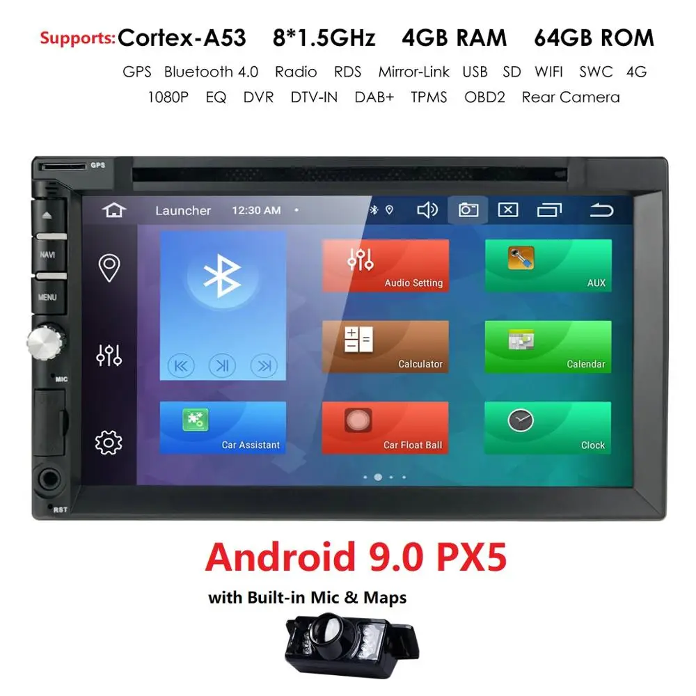 

Universal 2 din Octa core 7'' 4GB+64GB Android 9.0 Car Radio Stereo multimedia Player WIFI 2din GPS Navigation SWC DVD TPMS OBD2