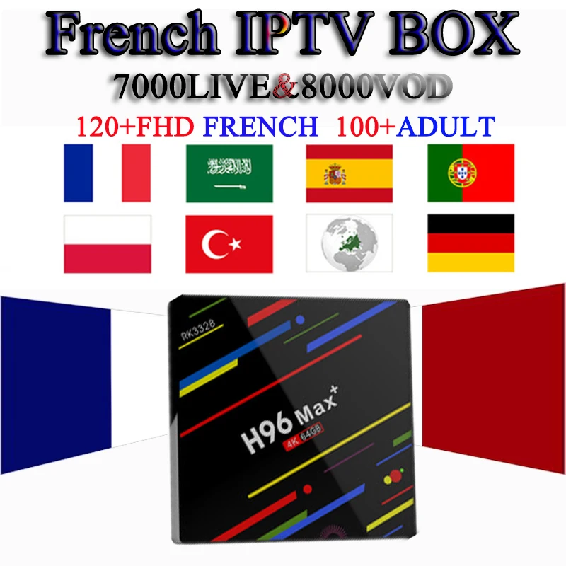 

French IPTV H96 max+Android tv Box Full HD France Spanish Belgium Dutch Poland UK Italy Sweden Subscription Smart 4K tv box