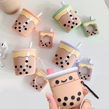 

Pearl Milk Bubble Tea Cup Drink Bottle 3D Cute Cartoon Earpods Case for Apple Airpods 1 2 Wireless Earphone Headphone Cover Box