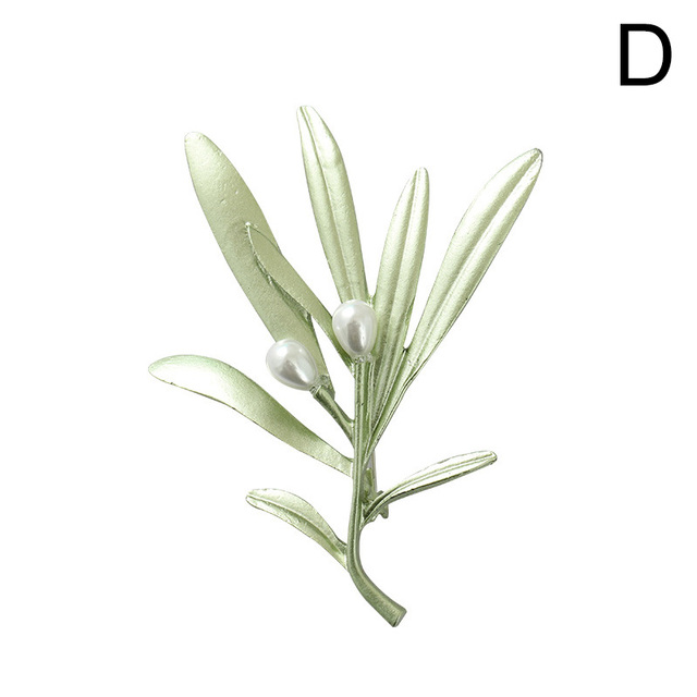 Vintage Enamel Green Color Plant Pearls Pin Tree Lotus Leaf Blueberry Cherry Flower Brooch for Women Accessories Jewelry