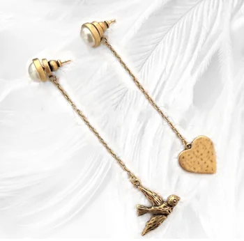 

Fashion Retro Love Swallow Pearl Long Chain Tassel Asymmetric Dangle Earrings for Women Jewelry Female Party Gift