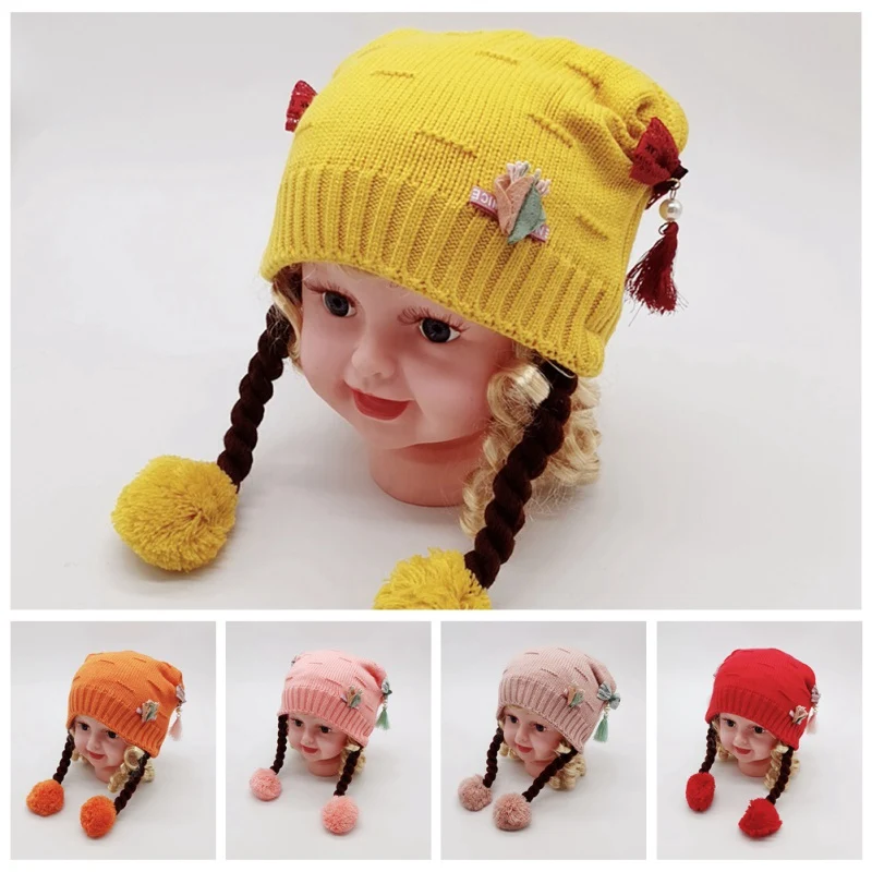 Детские шляпы, детские для мальчиков и девочек, зимний теплый вязанный трикотажная шапочка, черный, розовый, белый, зеленый