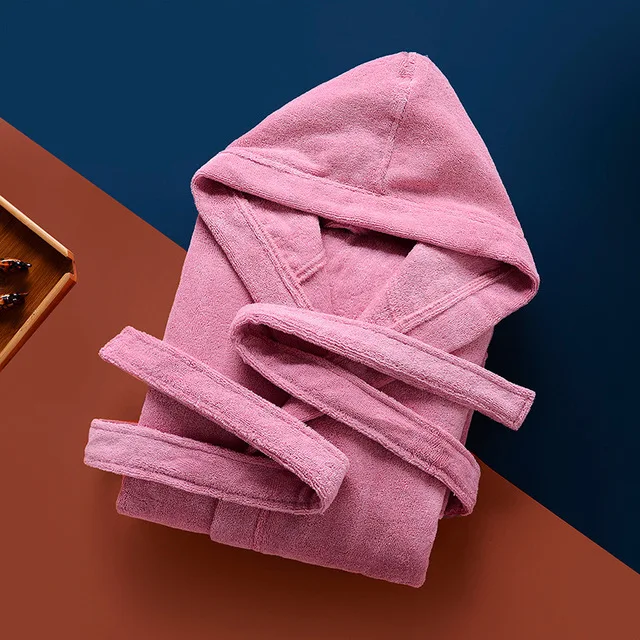 hot pink Hooded Зимний удлиненный халат для мужчин и женщин; махровый Халат с капюшоном; хлопковый Халат; мягкий дышащий халат; Повседневная теплая домашняя одежда - Цвет: hot pink Hooded