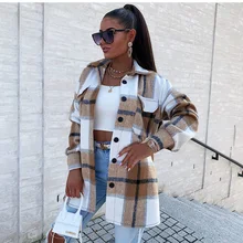 

2021Autumn Winter Women Top Button Jacket Coat Fashion Casual Vintage Plaid Elegant Single Breasted Long Sleeve Outerwear Tops
