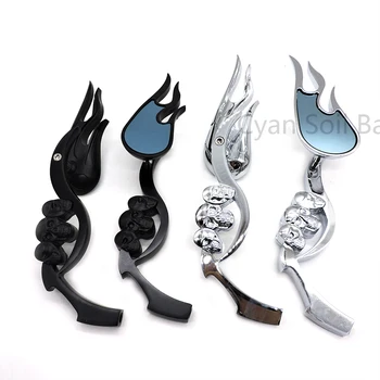 

2Pcs/Pair Universal Motorcycle Rearview Mirrors Motorbike Side Mirrors Scooter Cafe Racer Accessories Skull Fire Frame Style Rod