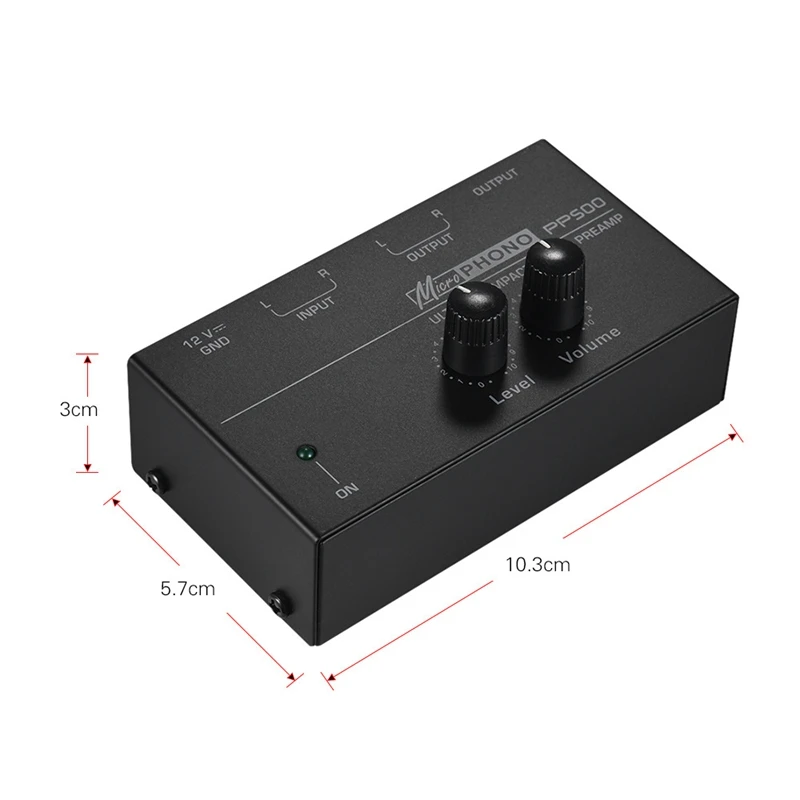 Pp500 Ultra-Compact Phono Preamp Preamplifier with Level & Volume Controls Rca Input & Output 1/4 Inch Trs Output InterfacesEu