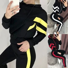 Осенний спортивный костюм с капюшоном для женщин, спортивный костюм с длинным рукавом для женщин, комплект из 2 предметов, модная одежда в полоску, спортивная одежда