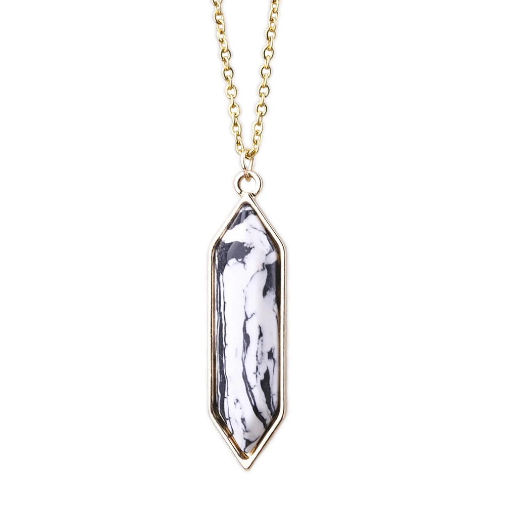 

Synthetic Black White Turquoise Pendant Stainless Steel Chain Necklace