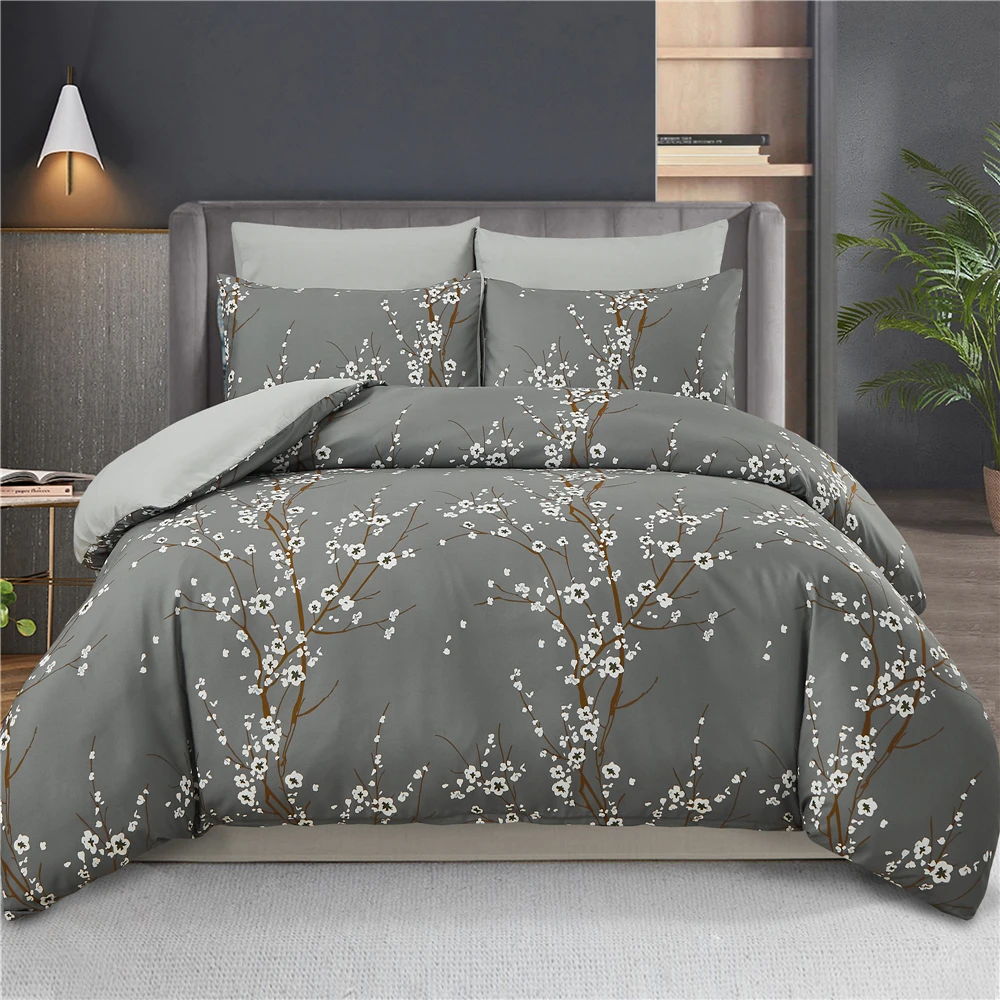Роскошные серые легкие постельные принадлежности с цветочным узором