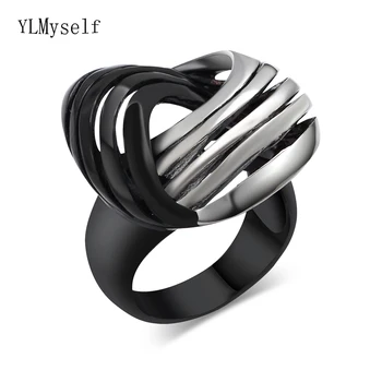 

2 Tone Black White Stainless Steel ring for Women Jewellery Top quality Fast delivery Jewelry female