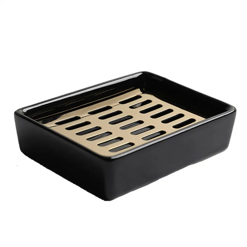 

Bathroom Soap Dishes Shower Case Ceramic Household Container Storage Box Square Shape Kitchen Clean Storage Black/White