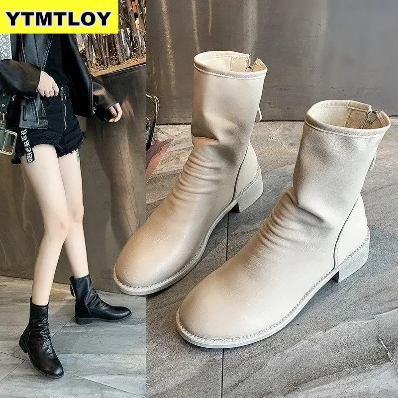 

NEW Women Boots Flock Ankle Boots Spring Autumn Women Boots Ladies Party Western Stretch Fabric Boot Botas Mujer Zip Winter