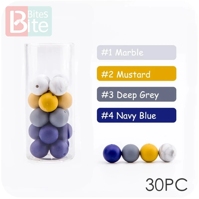 Mustard-Navy 30 шт. 12 мм силиконовые бусины жемчуг силиконовые пищевые, Прорезывание Зубов Бусины DIY кормящих браслет силиконовые крошечные стержни детский прорезыватель BPA бесплатно - Цвет: Mustard-Navy