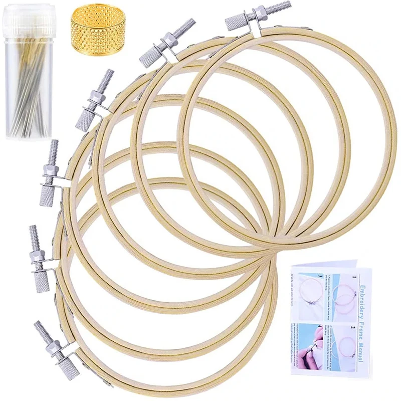 

Imzay 39pcs Embroidery Hoop Set For Beginner 6inch/15.2cm Cross Stitch Hoops Embroidery Frames With Sewing Needles And Thimble