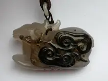 

YIZHU CULTUER ART Collection Rare China Natural Agate Jade Hand Carving Lucid Ganoderma Sheep Statue Pendant