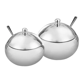

New Stainless Steel Seasoning Pots Salt Box Sugar Bowel Condiment Caddy Container Holder with Spoon Lid for Kitchen Spice jar