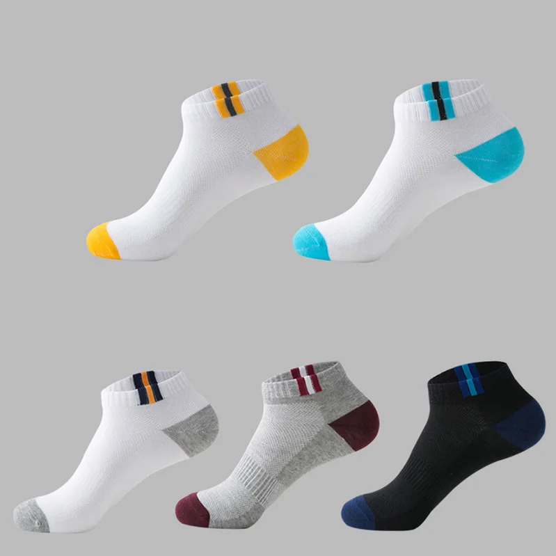 MUXNSARYU, 5 пар, мужские носки, Классические, лоскутные, сетчатые, дышащие, хлопковые, мужские, короткие, высококачественные носки, дезодорирующие, мужские носки, Meias - Цвет: F free color