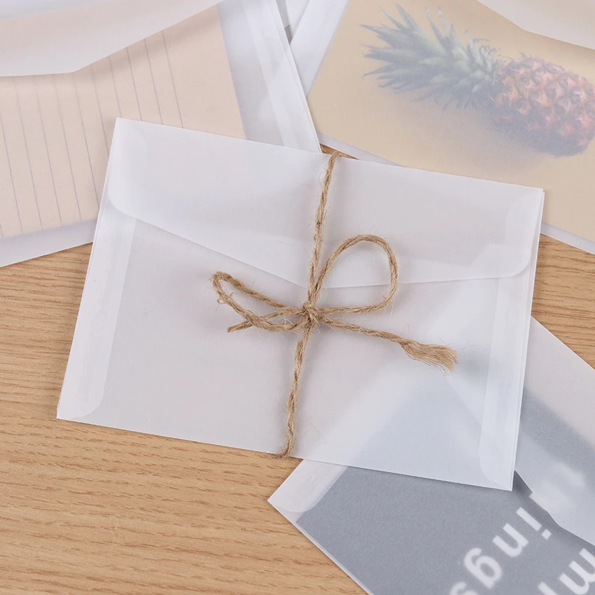 10 pces cartão de papel branco em branco translúcido envelope cartões convites cobrir envelopes embalagem do presente do cartão