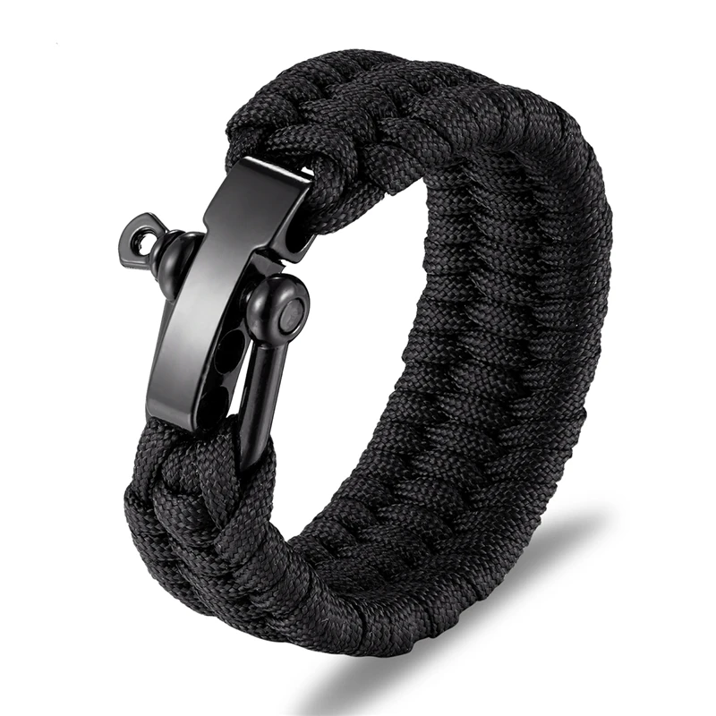 Outdoor Camping Stainless Steel Bracelet Men Paracord Parachute Rope Wristband Survival Bracelet Homme Handmade Braided Jewelry