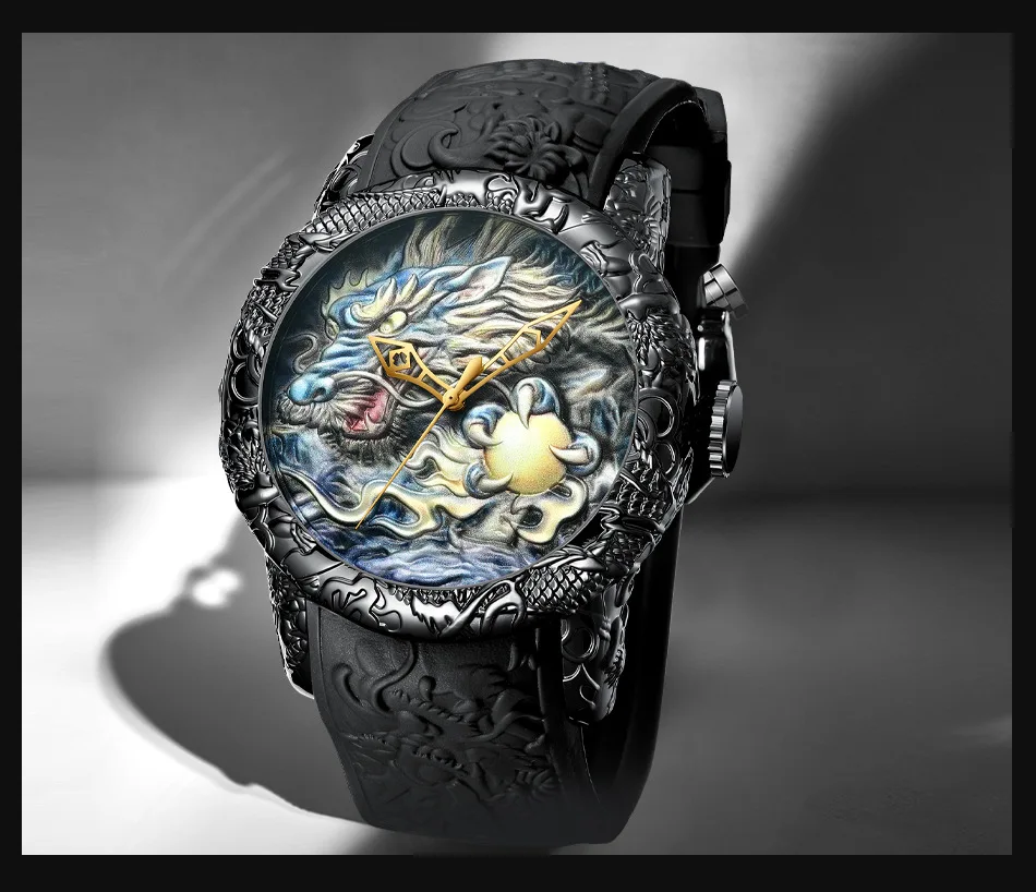 Модные мужские кварцевые часы BIDEN с дизайном дракона наручные часы с силиконовым ремешком Мужские Водонепроницаемые часы Relogio Masculino