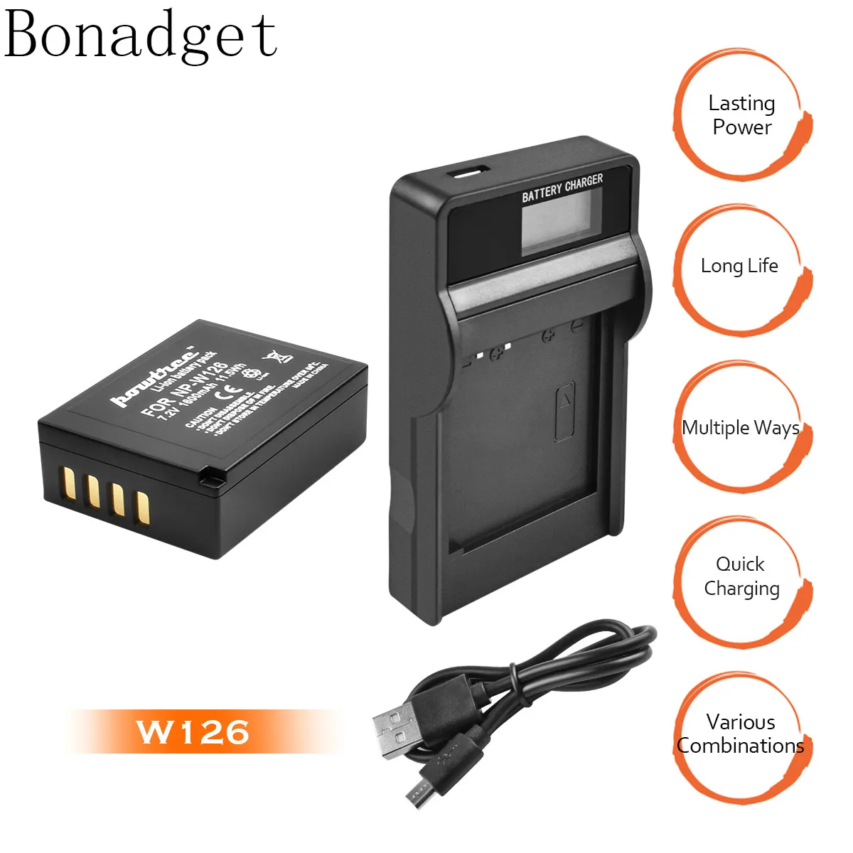 

Bonadget 7.2V 1600mAh NP-W126 Camera Battery For Fujifilm FinePix S30EXR HS33EXR X-Pro1 X-E1 X-E2 X-M1 X-A1 Camera Battery
