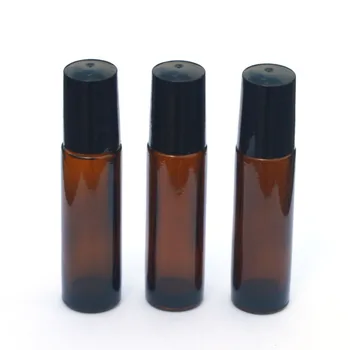 

1pcs Amber 10ml Roller Glass Bottle Empty Fragrance Perfume Essential Oil 10CC Roll-On Black Plastic Cap Vail