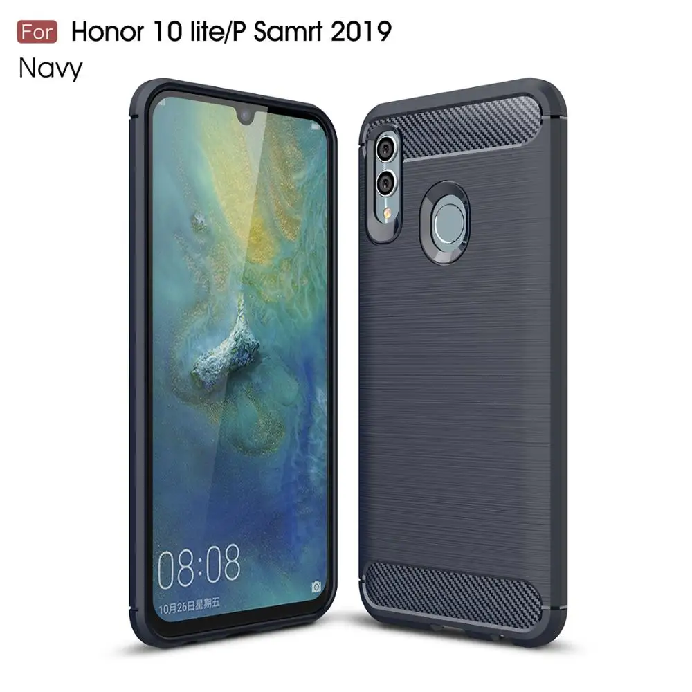 Ультра тонкий силикон чехол для huawei P Smart Броня ударопрочный каучук углеродное волокно силикон для P Smart аксессуар черный - Цвет: Navy