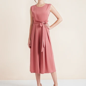 

GOXEOU Women's Jumpsuit Round Neck Sleeveless Strap Thin Wide Leg Pants Jumpsuit Temperament Elegant Commuter Party Leisure