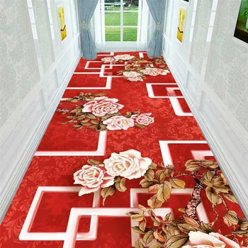 

Chinese Red Corridor Rug Bedroom Bedside Carpet Anti Slip Balcony Kitchen Bathroom Mat Indoor Doormat Living Room Area Rug