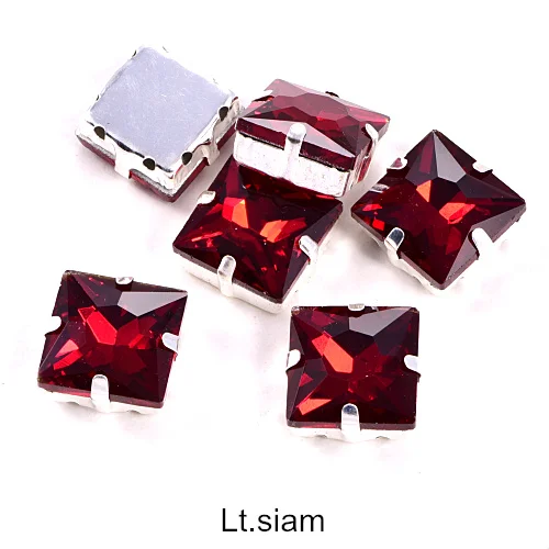 4 размера квадратной формы красочные стеклянные пришивные стразы с серебряным клешом с плоской задней стороной хрустальные пришивные стразы для одежды B0223 - Цвет: Lt.siam