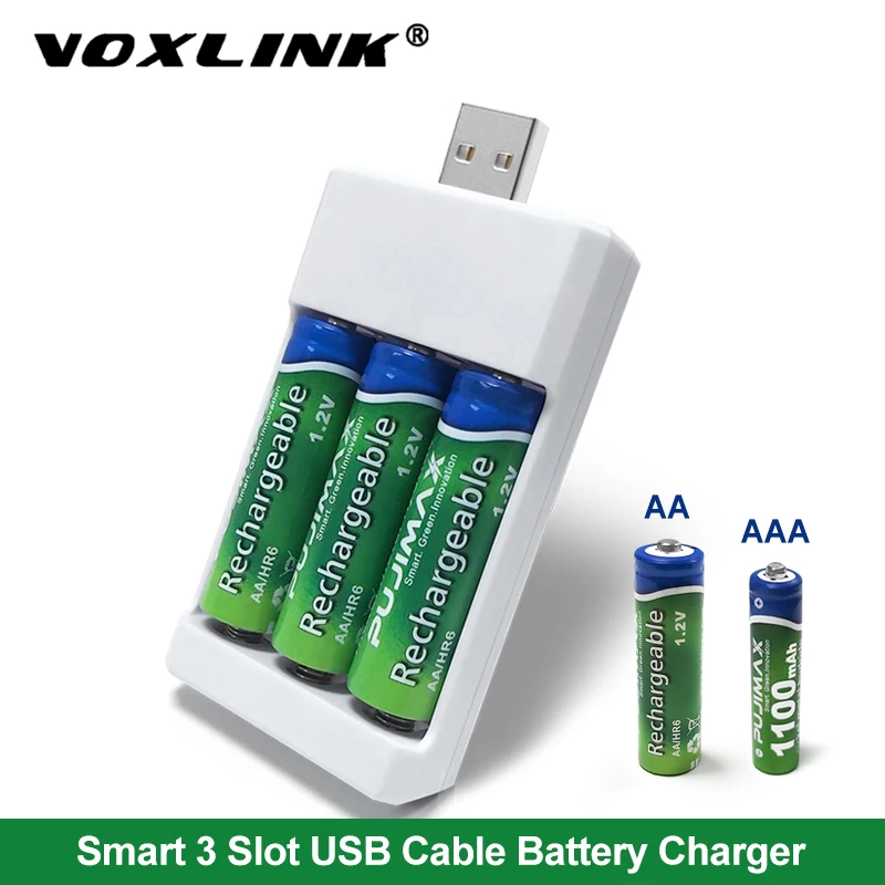 

VOXLINK USB Battery Charger 3 slots For AA/AAA Rechargeable Batteries Charger For remote control microphone camera digital mouse