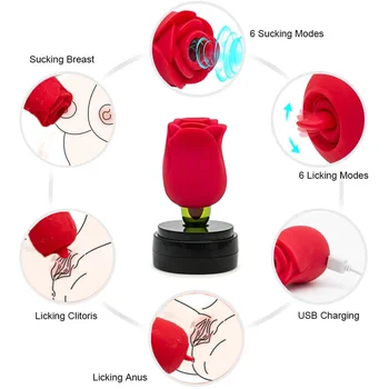 Rose Flower Sucking Vibratosr For Woman Nipple Sucker Clitoris Stimulator Tongue Lick Breast Enlarge Adult Sex Toys Rechargeable 4