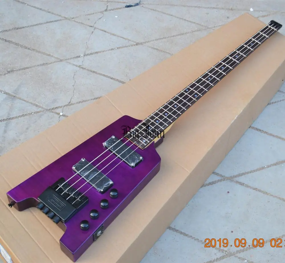 Новинка 4 струны Беспроводная электрическая бас гитара фиолетовая