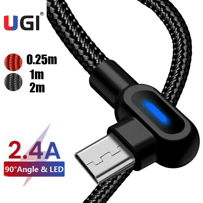 UGI 1 м 2 90 градусов 2.4A кабель для быстрой зарядки Micro USB Тип C планшета передачи