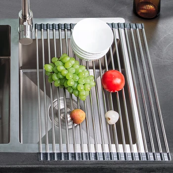 

Folding Drain Rack Dish Drainer Adjustable Fruit Vegetable Dryer Tray Over Sink Drying Rack household Kitchen Organizer