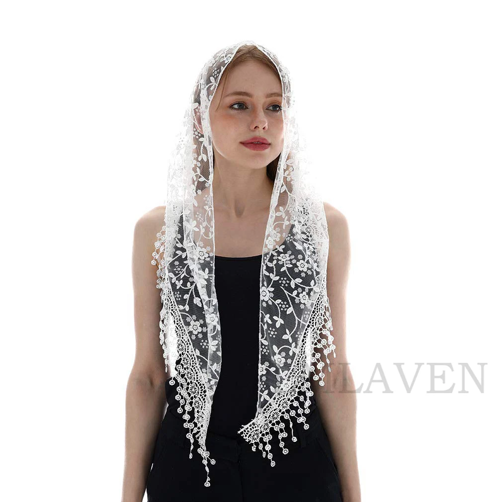 white floral print floral scarf amazon Embroidered Lace Scarf for Church Shawl Catholic Veil Church