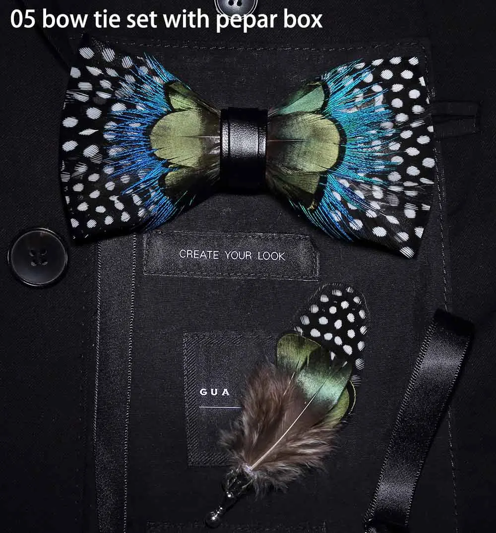 Ricnais модный роскошный мужской галстук-бабочка с перьями изысканный ручной работы галстук-бабочка брошь набор костюм Свадебная вечеринка подарок с коробкой - Цвет: 05-B