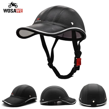 

WOSAWE Motorcycle Half Helmet Baseball Cap Bicycle Unisex Half Face Helmet Anti-UV Motobike Hard Hat PU Leather Safety Hat