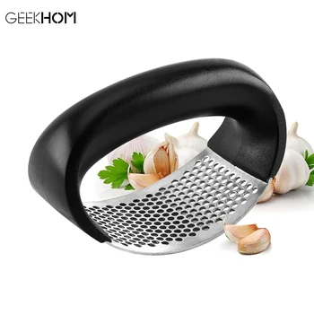 

GEEKHOM Stainless Steel Garlic Press Rocker Garlic Crusher Squeezer Slicer Mincer Chopper Kitchen Gadget with Handle