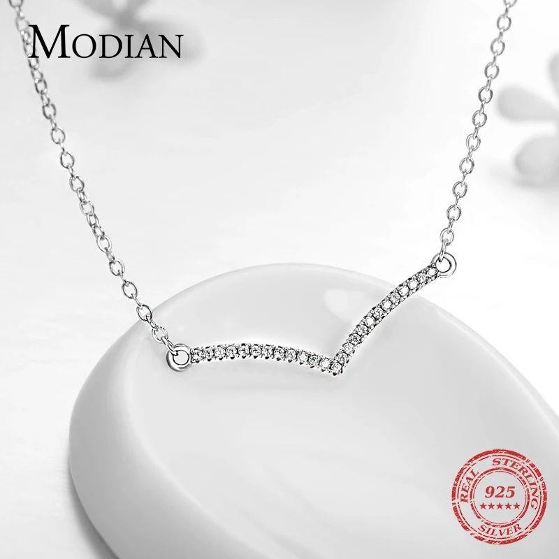 Modian Simple Fashion Cubic Zirconia Pendant Real 925 Sterling Silver Chain Link Chain Necklace For Women Wedding Silver Jewelry pendant necklace silver necklace silver pendant